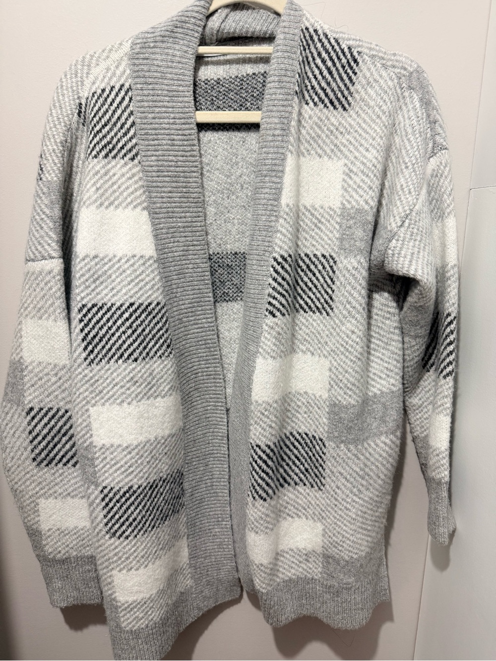 Staccato Gray & White Plaid Open Cardigan